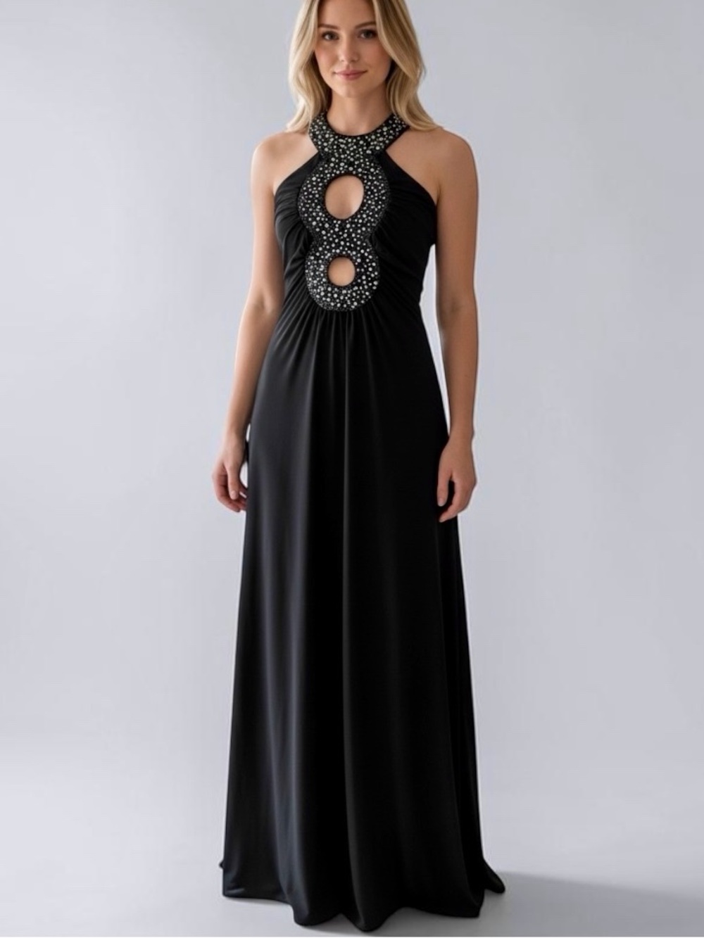 Moda International Crystal Embellished Halter Gown
